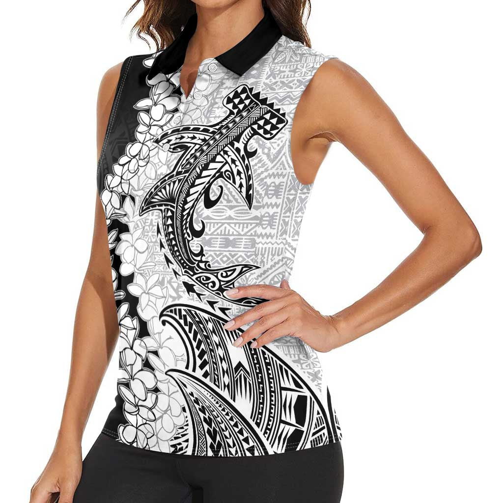 Polynesian Plumeria Lei Women Sleeveless Polo Shirt with Hammerhead Shark LT7 - Polynesian Pride