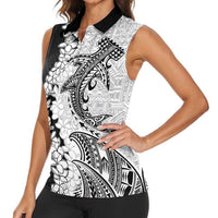 Polynesian Plumeria Lei Women Sleeveless Polo Shirt with Hammerhead Shark LT7 - Polynesian Pride