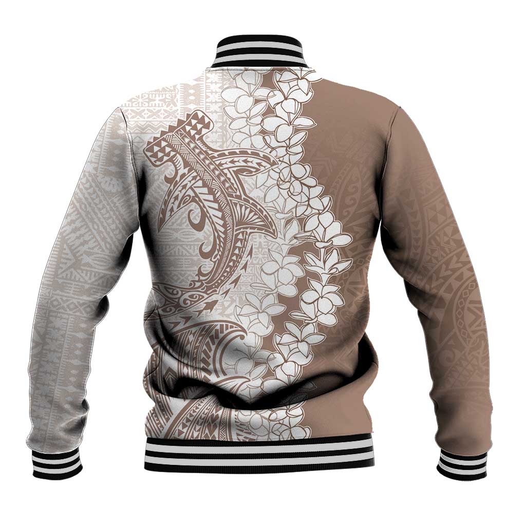 Polynesian Beige Plumeria Lei Baseball Jacket with Hammerhead Shark LT7 - Polynesian Pride