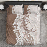 Polynesian Beige Plumeria Lei Bedding Set with Hammerhead Shark