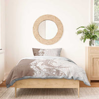 Polynesian Beige Plumeria Lei Bedding Set with Hammerhead Shark