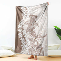 Polynesian Beige Plumeria Lei Blanket with Hammerhead Shark LT7 - Polynesian Pride