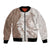 Polynesian Beige Plumeria Lei Bomber Jacket with Hammerhead Shark