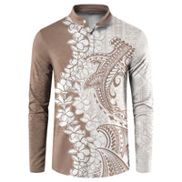 Polynesian Beige Plumeria Lei Button Sweatshirt with Hammerhead Shark LT7 Beige - Polynesian Pride