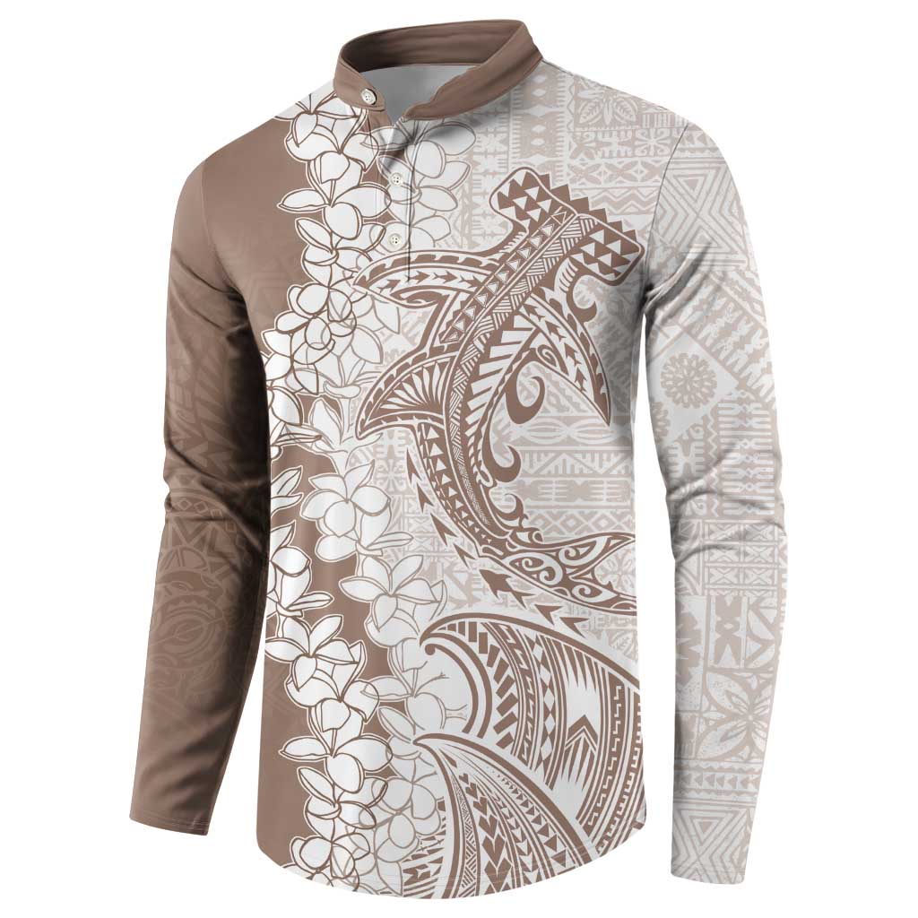 Polynesian Beige Plumeria Lei Button Sweatshirt with Hammerhead Shark LT7 - Polynesian Pride