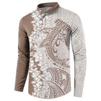 Polynesian Beige Plumeria Lei Button Sweatshirt with Hammerhead Shark LT7 - Polynesian Pride
