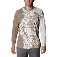 Polynesian Beige Plumeria Lei Button Sweatshirt with Hammerhead Shark LT7 - Polynesian Pride