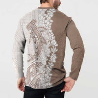 Polynesian Beige Plumeria Lei Button Sweatshirt with Hammerhead Shark LT7 - Polynesian Pride