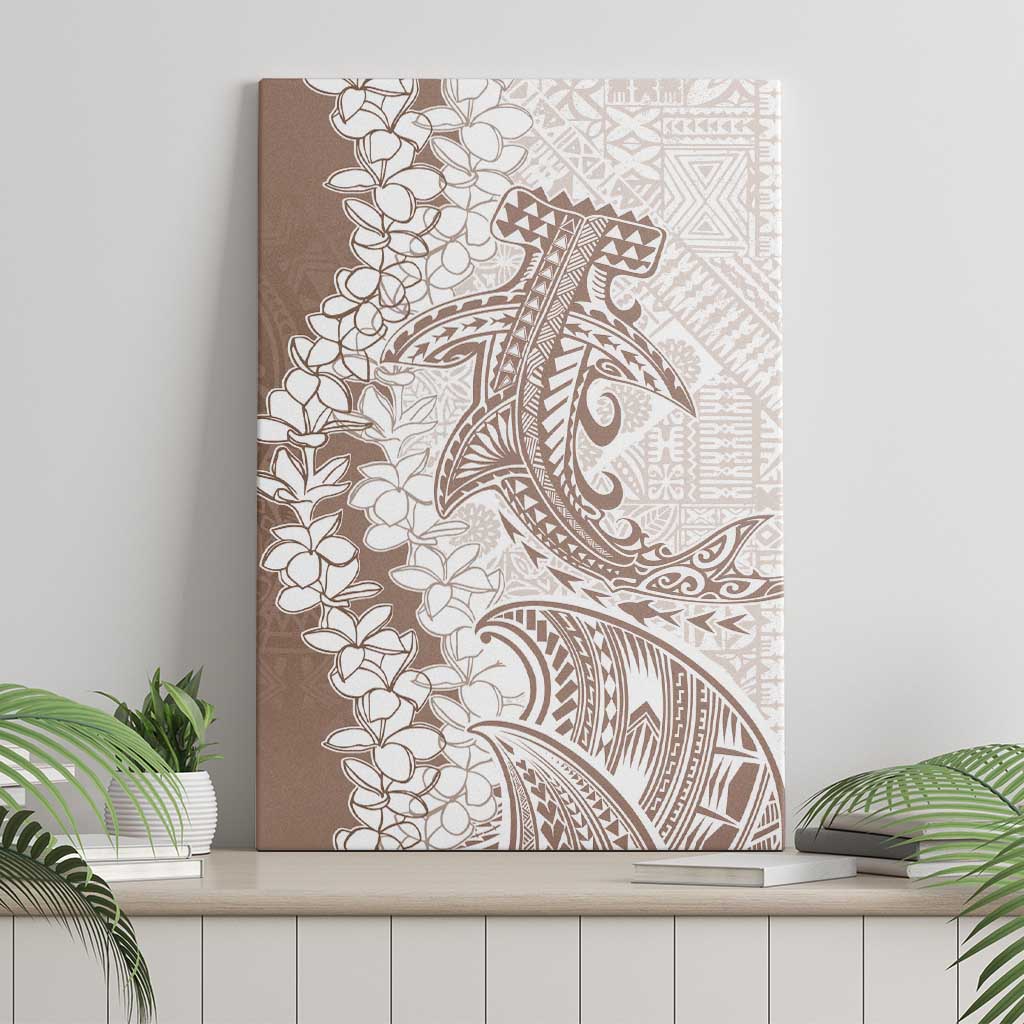 Polynesian Beige Plumeria Lei Canvas Wall Art with Hammerhead Shark LT7 - Polynesian Pride