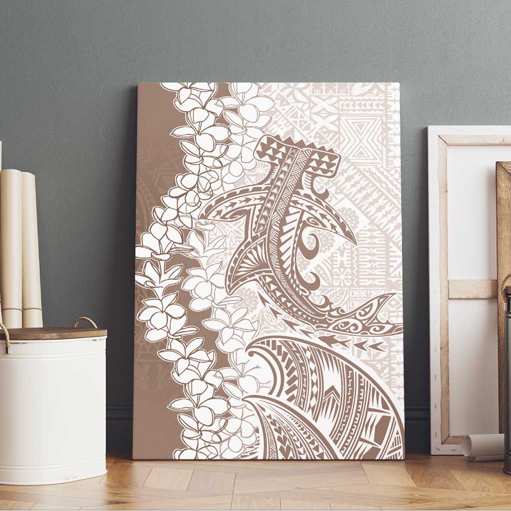 Polynesian Beige Plumeria Lei Canvas Wall Art with Hammerhead Shark LT7 - Polynesian Pride