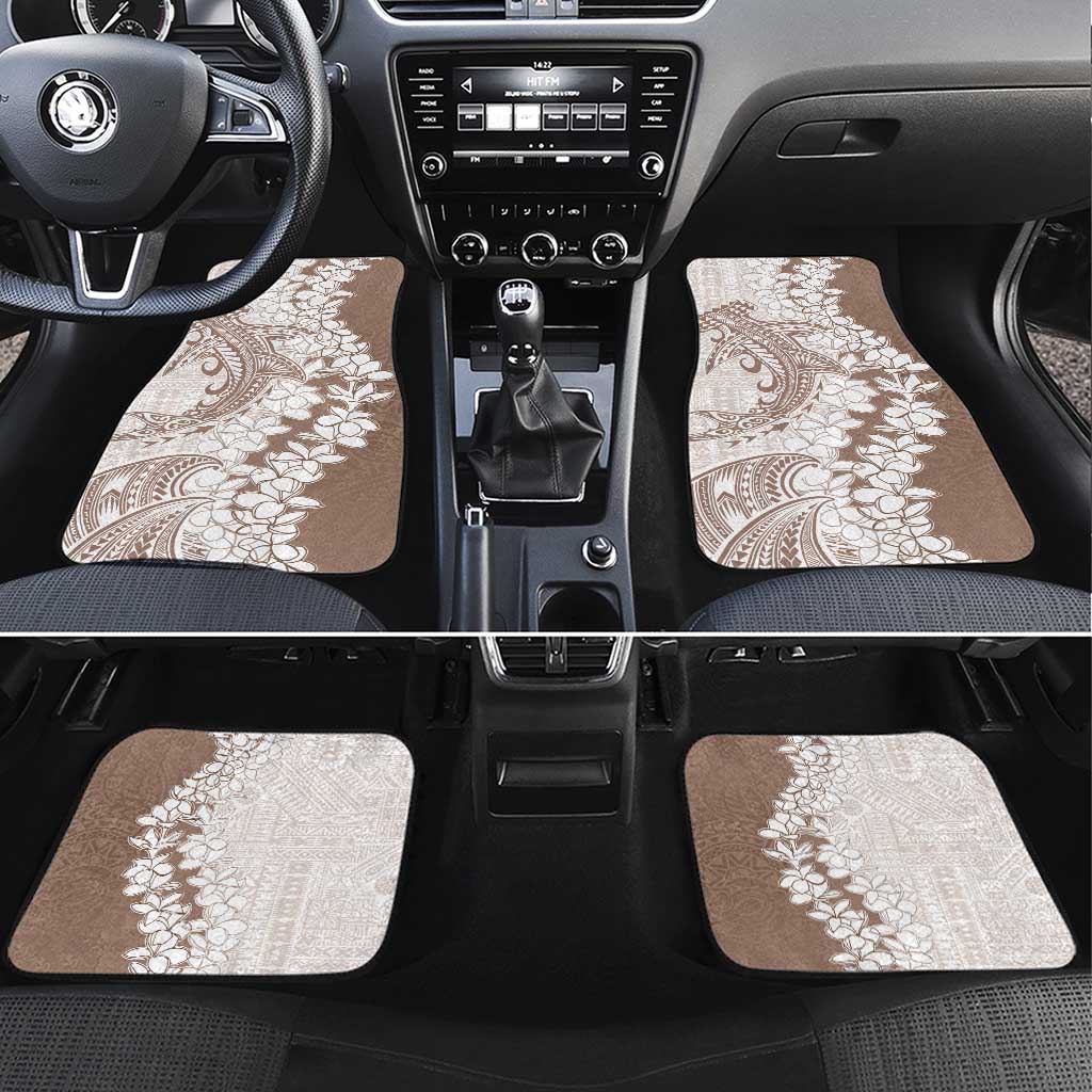 Polynesian Beige Plumeria Lei Car Mats with Hammerhead Shark LT7 Set 4pcs Beige - Polynesian Pride