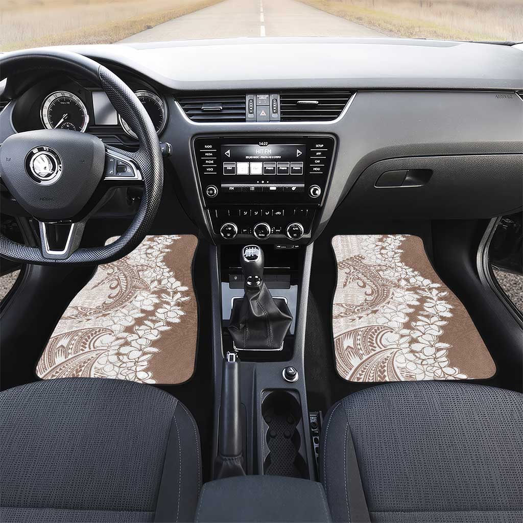 Polynesian Beige Plumeria Lei Car Mats with Hammerhead Shark LT7 Set 2pcs - Front Beige - Polynesian Pride
