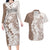 Polynesian Beige Plumeria Lei Couples Matching Long Sleeve Bodycon Dress and Hawaiian Shirt with Hammerhead Shark