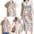 Polynesian Beige Plumeria Lei Family Matching Long Sleeve Bodycon Dress and Hawaiian Shirt with Hammerhead Shark