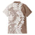 Polynesian Beige Plumeria Lei Family Matching Long Sleeve Bodycon Dress and Hawaiian Shirt with Hammerhead Shark