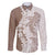 Polynesian Beige Plumeria Lei Family Matching Long Sleeve Bodycon Dress and Hawaiian Shirt with Hammerhead Shark