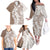 Polynesian Beige Plumeria Lei Family Matching Off The Shoulder Long Sleeve Dress and Hawaiian Shirt with Hammerhead Shark