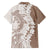 Polynesian Beige Plumeria Lei Family Matching Off The Shoulder Long Sleeve Dress and Hawaiian Shirt with Hammerhead Shark