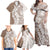 Polynesian Beige Plumeria Lei Family Matching Off Shoulder Maxi Dress and Hawaiian Shirt with Hammerhead Shark