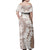 Polynesian Beige Plumeria Lei Family Matching Off Shoulder Maxi Dress and Hawaiian Shirt with Hammerhead Shark