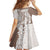 Polynesian Beige Plumeria Lei Family Matching Off Shoulder Short Dress and Hawaiian Shirt with Hammerhead Shark