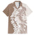 Polynesian Beige Plumeria Lei Family Matching Off Shoulder Short Dress and Hawaiian Shirt with Hammerhead Shark