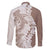 Polynesian Beige Plumeria Lei Family Matching Off Shoulder Short Dress and Hawaiian Shirt with Hammerhead Shark