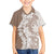 Polynesian Beige Plumeria Lei Family Matching Off Shoulder Short Dress and Hawaiian Shirt with Hammerhead Shark