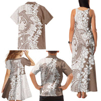 Polynesian Beige Plumeria Lei Family Matching Tank Maxi Dress and Hawaiian Shirt with Hammerhead Shark