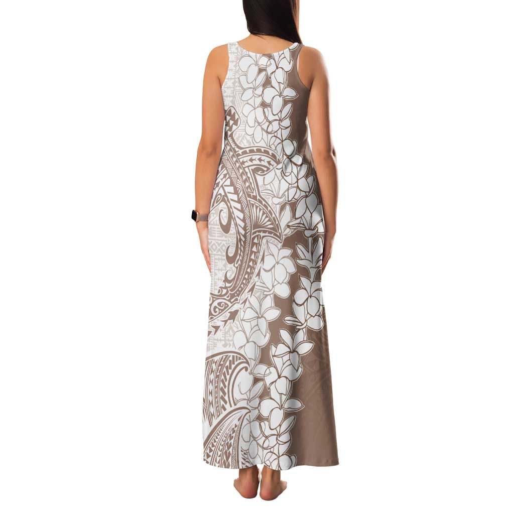 Polynesian Beige Plumeria Lei Family Matching Tank Maxi Dress and Hawaiian Shirt with Hammerhead Shark