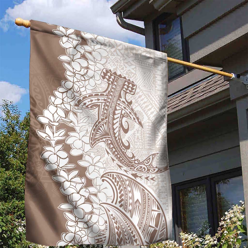 Polynesian Beige Plumeria Lei Garden Flag with Hammerhead Shark LT7 - Polynesian Pride