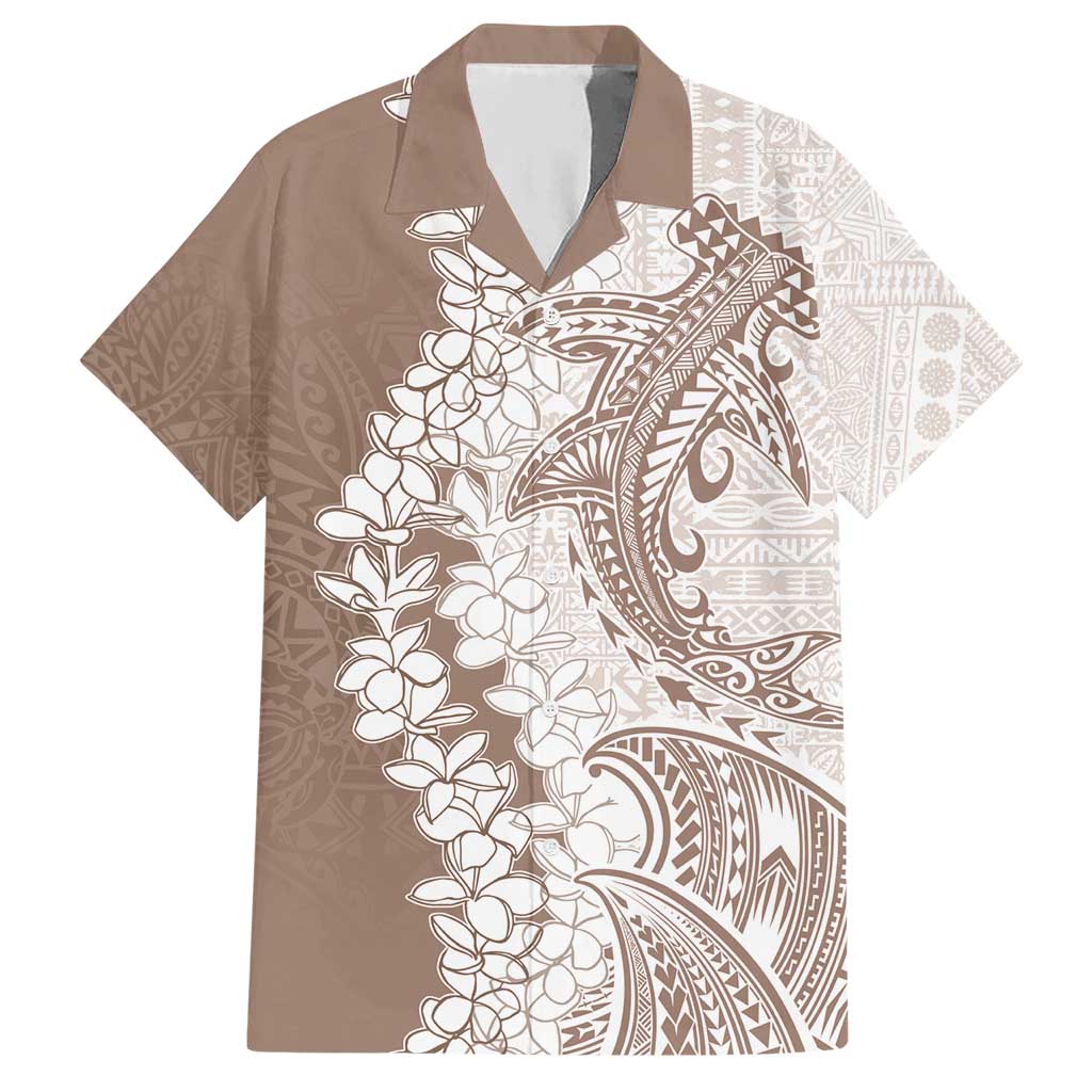 Polynesian Beige Plumeria Lei Hawaiian Shirt with Hammerhead Shark LT7 Beige - Polynesian Pride