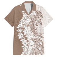 Polynesian Beige Plumeria Lei Hawaiian Shirt with Hammerhead Shark LT7 Beige - Polynesian Pride