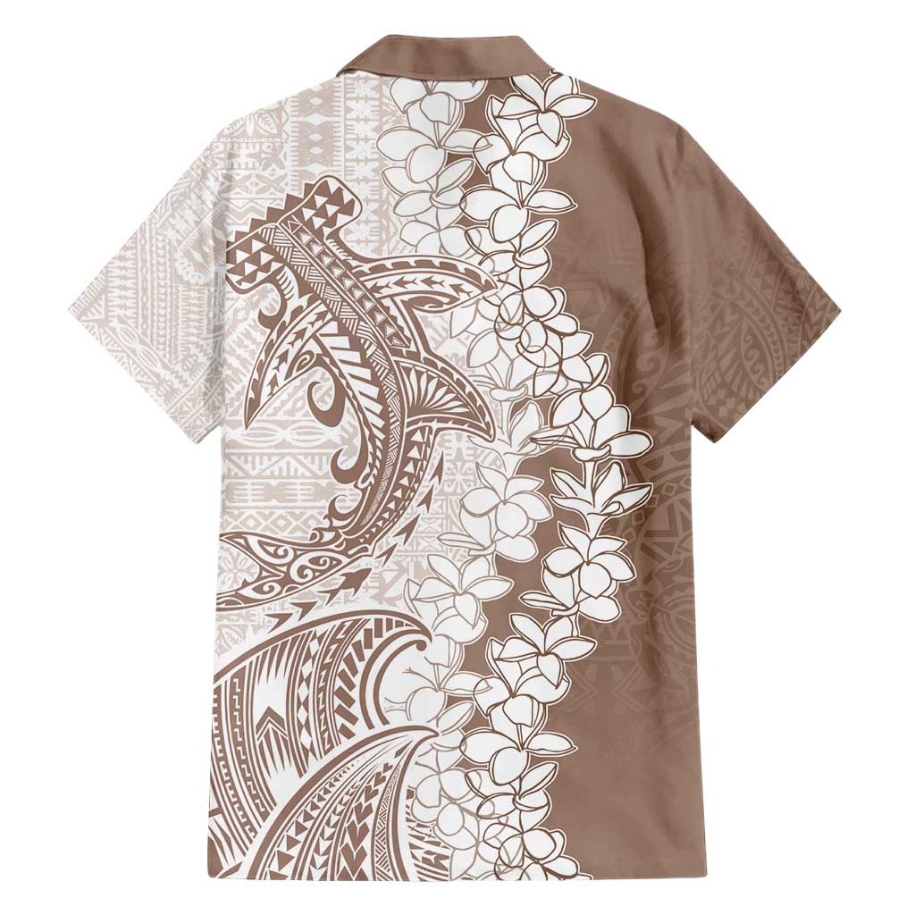 Polynesian Beige Plumeria Lei Hawaiian Shirt with Hammerhead Shark LT7 - Polynesian Pride