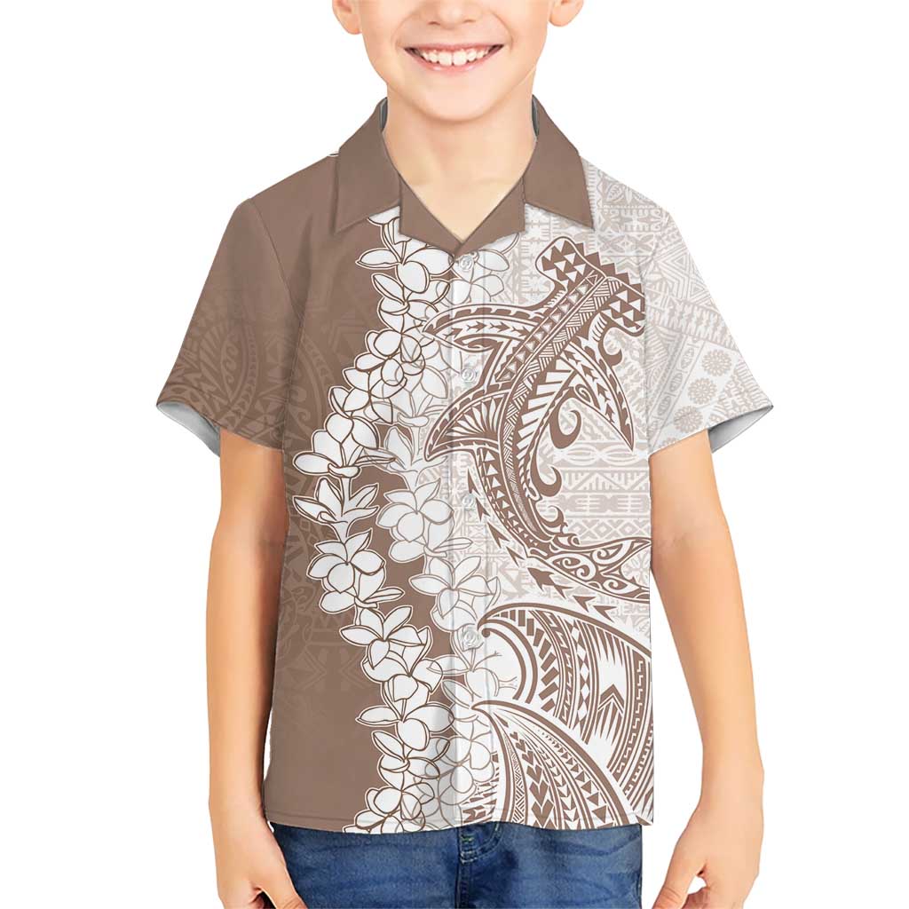 Polynesian Beige Plumeria Lei Hawaiian Shirt with Hammerhead Shark LT7 - Polynesian Pride