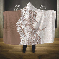 Polynesian Beige Plumeria Lei Hooded Blanket with Hammerhead Shark LT7 - Polynesian Pride