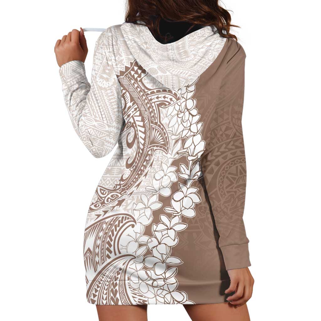 Polynesian Beige Plumeria Lei Hoodie Dress with Hammerhead Shark LT7 - Polynesian Pride