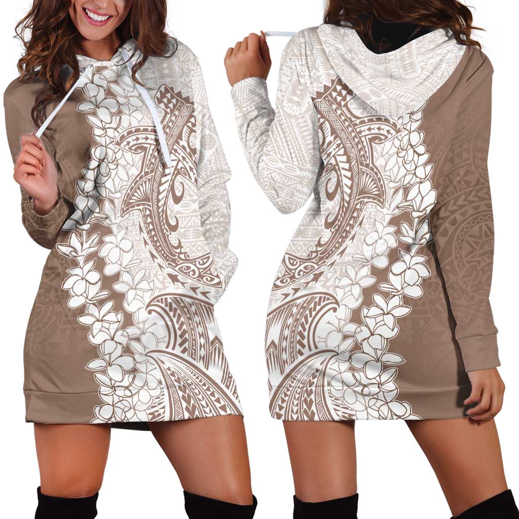 Polynesian Beige Plumeria Lei Hoodie Dress with Hammerhead Shark LT7 - Polynesian Pride