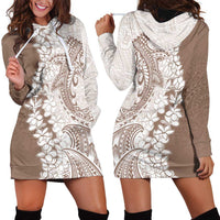 Polynesian Beige Plumeria Lei Hoodie Dress with Hammerhead Shark LT7 - Polynesian Pride