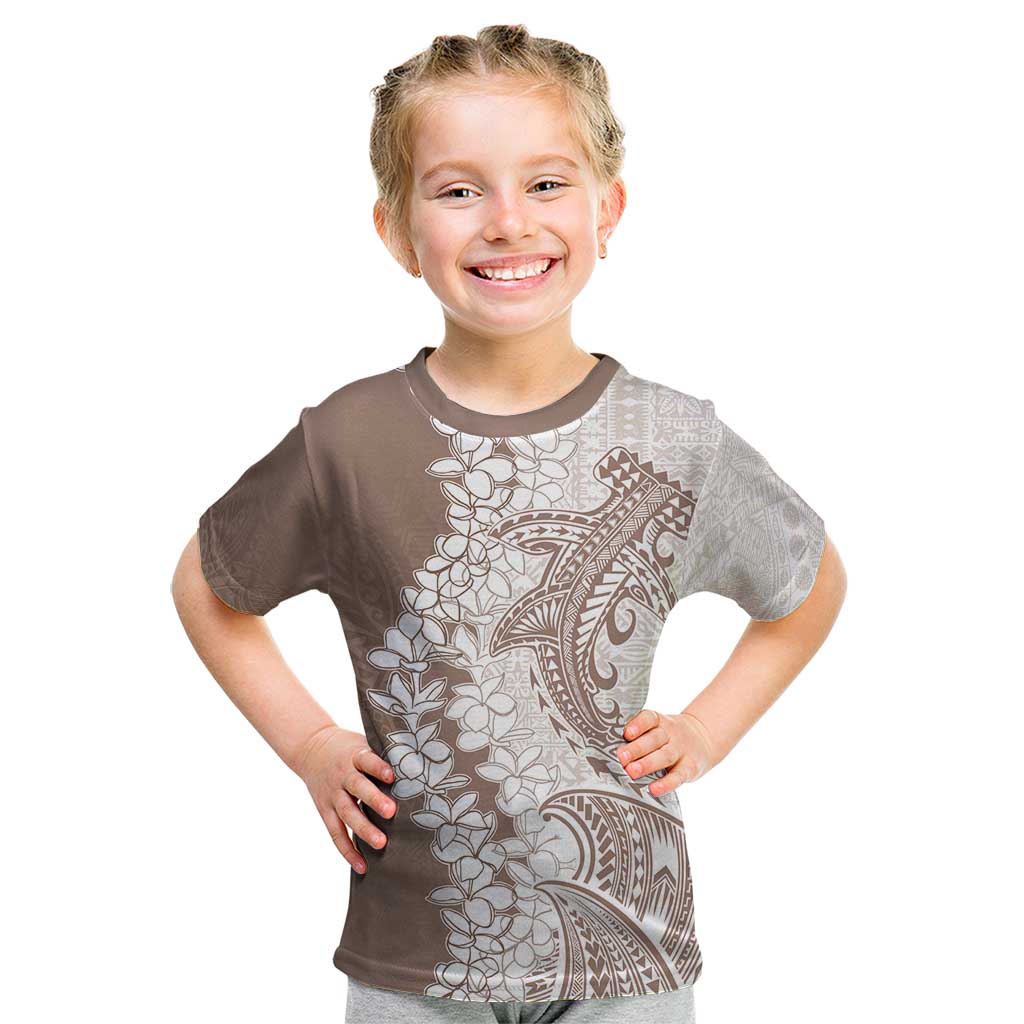 Polynesian Beige Plumeria Lei Kid T Shirt with Hammerhead Shark