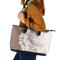 Polynesian Beige Plumeria Lei Leather Tote Bag with Hammerhead Shark LT7 Beige - Polynesian Pride