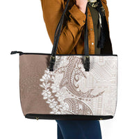 Polynesian Beige Plumeria Lei Leather Tote Bag with Hammerhead Shark LT7 - Polynesian Pride