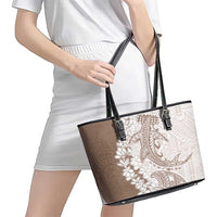 Polynesian Beige Plumeria Lei Leather Tote Bag with Hammerhead Shark LT7 - Polynesian Pride