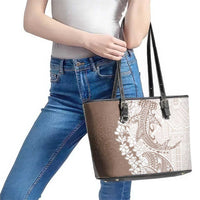 Polynesian Beige Plumeria Lei Leather Tote Bag with Hammerhead Shark LT7 - Polynesian Pride
