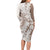 Polynesian Beige Plumeria Lei Long Sleeve Bodycon Dress with Hammerhead Shark