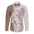 Polynesian Beige Plumeria Lei Long Sleeve Button Shirt with Hammerhead Shark