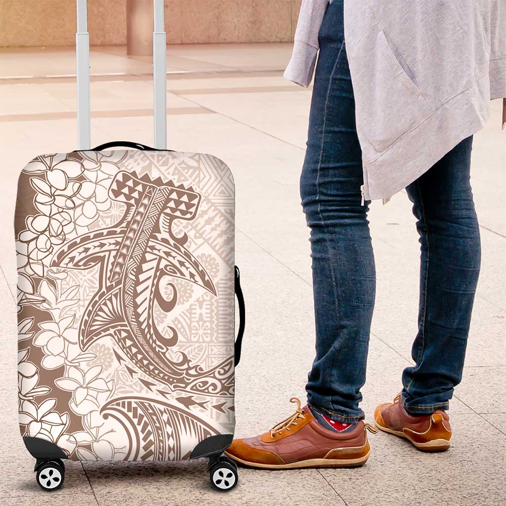 Polynesian Beige Plumeria Lei Luggage Cover with Hammerhead Shark