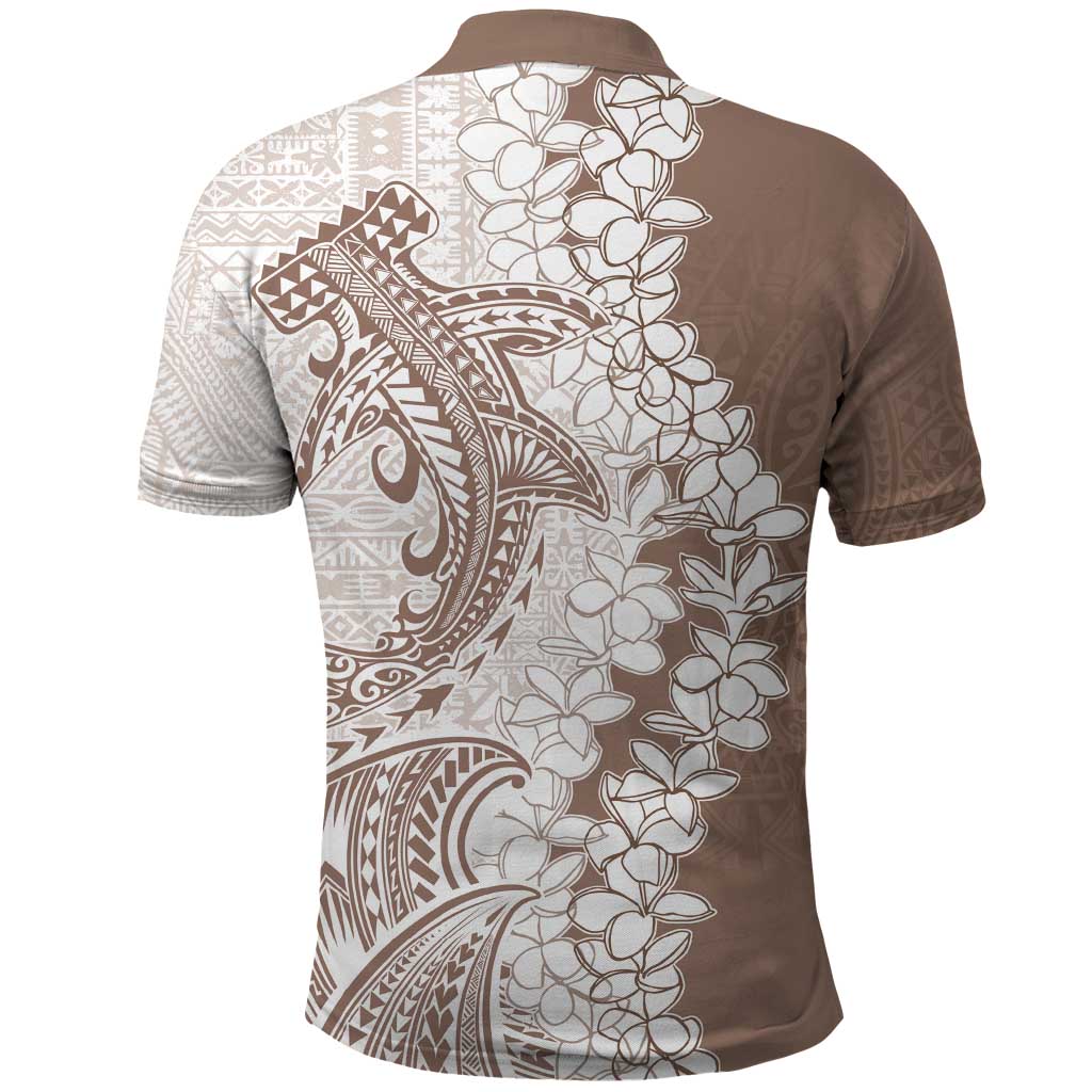 Polynesian Beige Plumeria Lei Polo Shirt with Hammerhead Shark