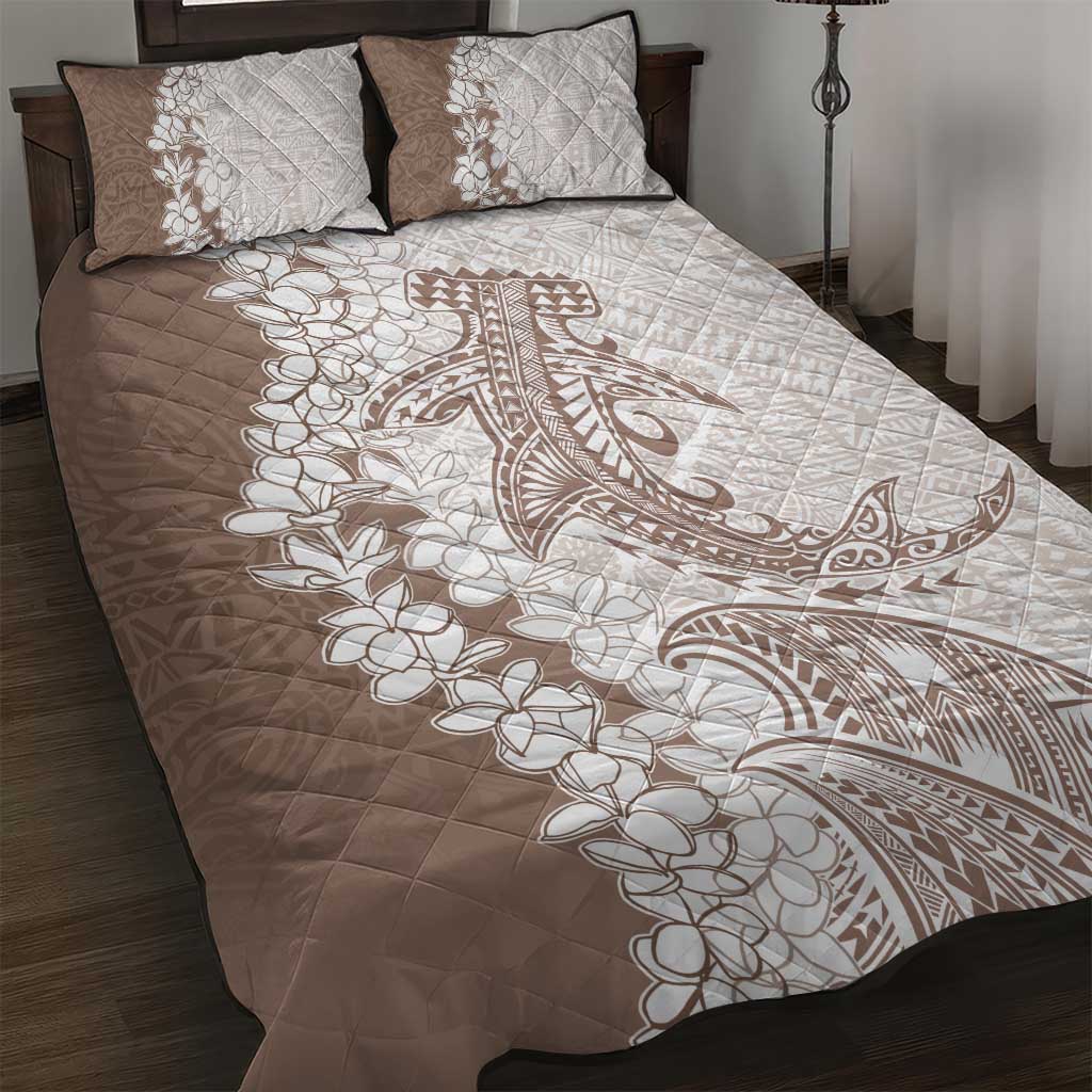 Polynesian Beige Plumeria Lei Quilt Bed Set with Hammerhead Shark LT7 Beige - Polynesian Pride