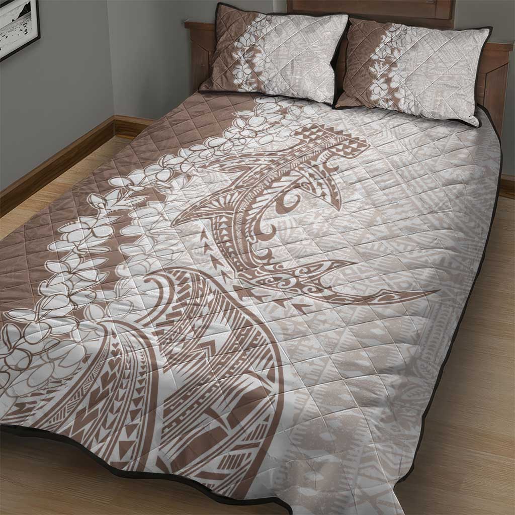 Polynesian Beige Plumeria Lei Quilt Bed Set with Hammerhead Shark LT7 - Polynesian Pride